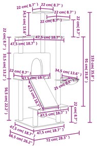 Árvore p/ gatos c/ postes arranhadores sisal 153 cm cinza-claro