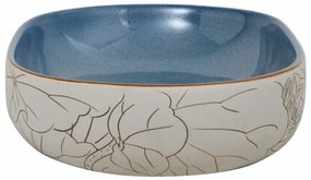 Lavatório bancada oval 59x40x14 cm cerâmica cor de areia e azul