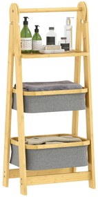 Estante Dobrável para Casa de Banho de Bambu com 2 Cestos para Roupa Suja Estante Aberto 44,5x32x99 cm Cinzento