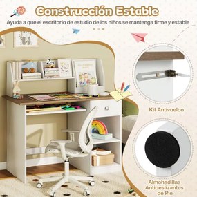 Secretária  para crianças com bandeja para teclado, gaveta e estante multifuncional (CADEIRA NÃO INCLUIDA)  Carvalho+Branco