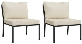 7 pcs conjunto lounge de jardim aço c/ almofadões areia