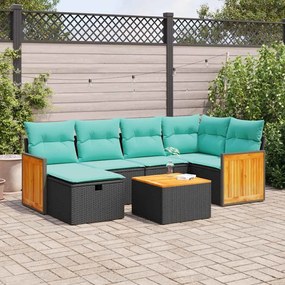 vidaXL 7 pcs conjunto de sofás p/ jardim c/ almofadões vime PE preto
