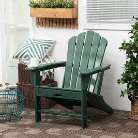 Outsunny Cadeira Adirondack com Apoio para os Pés Cadeira de Jardim de HDPE com Apoio para os Braços e Encosto Alto para Varanda Exterior Carga 120kg 78x135x95cm Verde Escuro