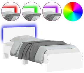 Estrutura de cama c/ cabeceira e luzes LED 90x190 cm branco
