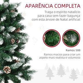 Árvore de Natal Artificial com Neve 508 Ramos Realistas 49 Pinhas Base Dobrável e Suporte de Aço Ø73x180 cm Verde e Branco