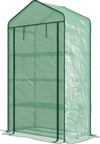 Estufa de jardim 90 x 49  x 160 cm para varanda com prateleiras, 4 níveis, , aço galvanizado, cobertura removível em PE de alta densidade, verde