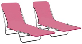 Espreguiçadeiras dobráveis 2 pcs aço e tecido rosa
