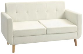 HOMCOM Sofá de 2 Lugares Estofado em Linho Sintético com Apoio para os Braços e Pés de Madeira Sofá Pequeno 138,5x70x75 cm Creme
