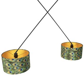 Candeeiro de suspensão com tons de veludo pavão com ouro 35 cm - Blitz II preto Clássico / Antigo,Moderno