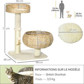 Arranhadores para gatos com arranhador de 2 níveis, altura de 72 cm, poste de sisal com nicho e plataforma, 1 bola suspensa