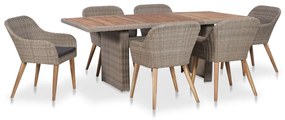 vidaXL 7 pcs conjunto jantar exterior com almofadões vime PE