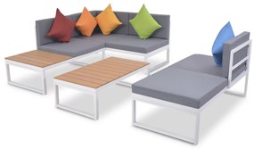 4 pcs conjunto lounge p/ jardim com almofadas alumínio e WPC