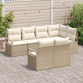 Conjunto de Sofá de Jardim vidaXL 7 Peças com Almofadas Bege Rattan Po