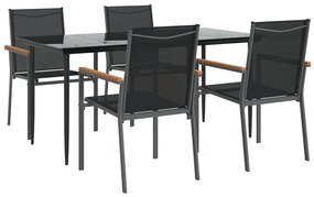 5 pcs conjunto de jantar para jardim textilene e aço preto