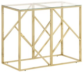 vidaXL Mesa consola aço inoxidável e vidro temperado dourado