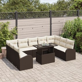 Conjunto de Sofá de Jardim de 10 Peças com Almofadas Rattan Poli Casta