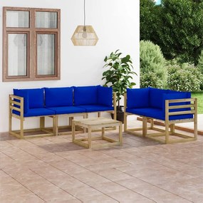 6 pcs conjunto lounge de jardim com almofadões azuis