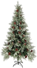 Árvore Natal pré-iluminada c/ pinhas 225 cm PVC/PE verde/branco