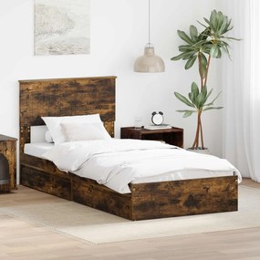 vidaXL Cama com Armazenamento com gaveta Carvalho Defumado 90 x 190 cm