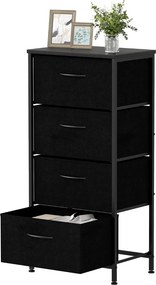 Comoda com 4 gavetas em tecido com tampa de 45 x 30 x 95 cm madeira Puxadores fáceis de puxar e estrutura metálica resistente preta