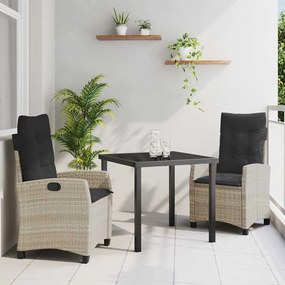 vidaXL Conjunto de jantar de jardim 3 peças com almofadas - Rattan poliéster cinza claro