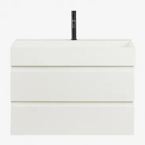 Conjunto De Móvel De Casa De Banho Suspenso Em Madeira E Folha De Freixo Com Lavatório Integrado Ona Branco & Sem Espelho & Preto Mate, - Sklum