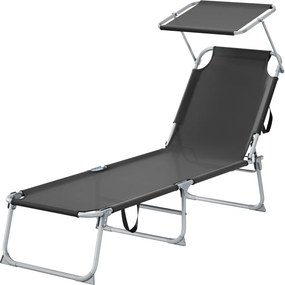 Espreguiçadeira jardim dobrável, com capacidade para 110 kg, com pára-sol ajustável Preto