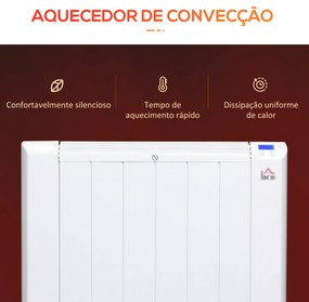 HOMCOM Aquecedor Elétrico 1500W Aquecedor Convector com Ecrã LCD 4 Modos Termostato Temporizador e 4 Rodas para Áreas de 12m² Alumínio 67x31x68cm Branco