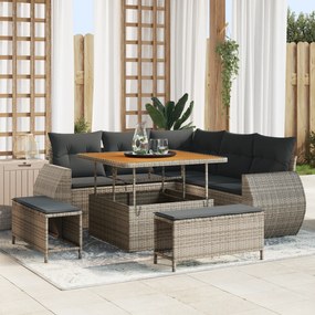 Conjunto de Sofá de Jardim vidaXL com Almofadas Cinza Vime Sintético Acácia