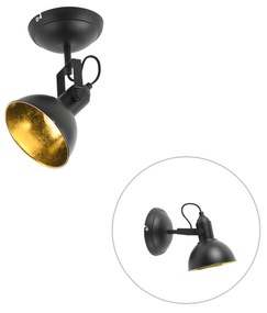 Projetores pretos com dourado 1 luz inclinável e rotativo - Tommy Industrial