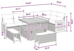 Conjunto de Sofás de Jardim de 9 Peças com Almofadas Rattan Preto Acác