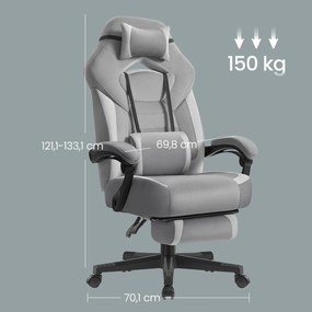 Cadeira de escritório com altura ajustável 72,4 x 69,7 x 118 - 128 cm, apoio para os pés rebatível cinzenta
