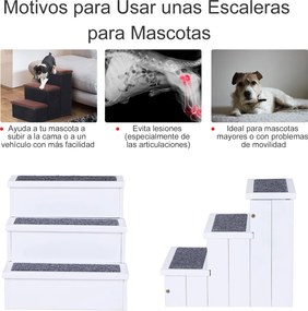 Escada para Animais de Estimação de 3 Degraus com Armazenamento e Tapete Antiderrapante 40,5x44,5x38 cm Branco