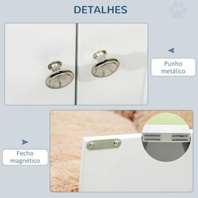 Comedouro Elevado para Cães Grandes com 2 Tigelas de 2000ml de Aço Inoxidável 2 Portas e Armazenamento 60x30x35,5cm Branco