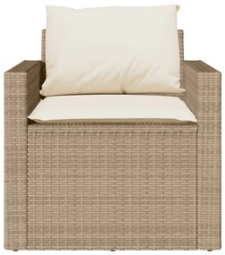 4 pcs conjunto de sofás para jardim c/ almofadões vime PE bege