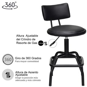 Banco de bar giratório Cadeira de bar estofada em couro PU Altura ajustável para cozinha Jantar Lounge Bar 53 x 53 x 84-95 cm Preto