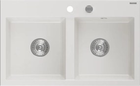 Mexen Hektor lava-loiça em granito de 2 cubas 800 x 480 mm, branco, sifão cromado - 6521802000-20