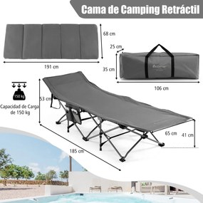 Cama de campismo de viagem dobrável com colchão e almofada amovíveis Capacidade de carga de 150 kg Espreguiçadeira portátil para adultos 185 x 65 x 41