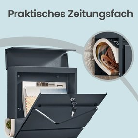 Caixa de correio 37 x 10,5 x 37 cm com compartimento para jornais, janela de visualização antracite