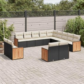 13 pcs conjunto de sofás de jardim com almofadões vime PE preto