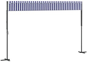 Toldo de pé 500x300 cm tecido e aço azul e branco