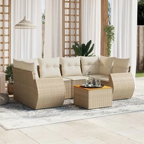 7 pcs conjunto de sofás p/ jardim com almofadões vime PE bege