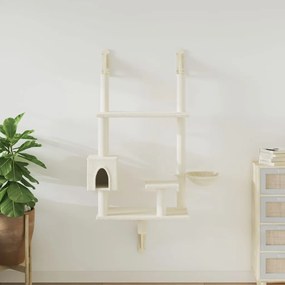 vidaXL Árvore de parede para gatos c/ poste arranhador 153 cm creme