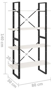 Estante com 4 prateleiras 80x30x140 cm pinho maciço branco
