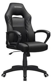 Cadeira de escritório SONGMICS Racing Sport com função de inclinação, mesa de computador giratória, PU preta, OBG38BK