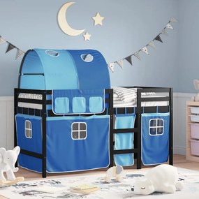 vidaXL Cama alta para criança com túnel 80x200 cm pinho maciço azul