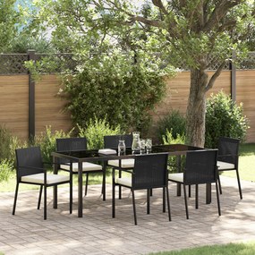 vidaXL Conjunto de Jantar 7 Peças Preto Rattan Poliéster