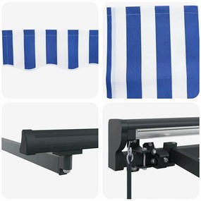 Toldo Retrátil Azul e Branco 300x250 cm Poliéster e Alumínio