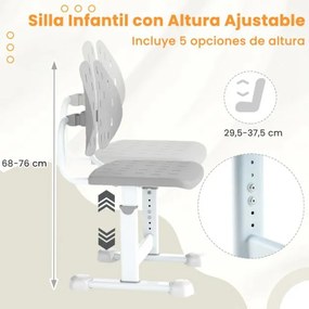 Cadeira de escritório para crianças com altura ajustável em 5 posições, encosto duplo, assento respirável e estrutura metálica cinzenta