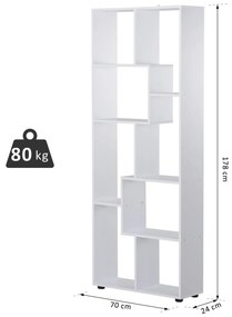 Estante Vertical Multifuncional com 8 Prateleiras Largas 70x24x178cm Branco